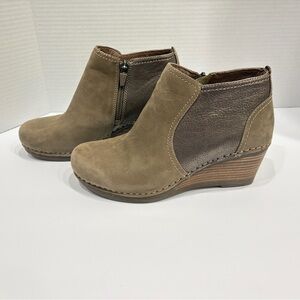 Dansko Brown Suede Susan Wooden Wedge Booties